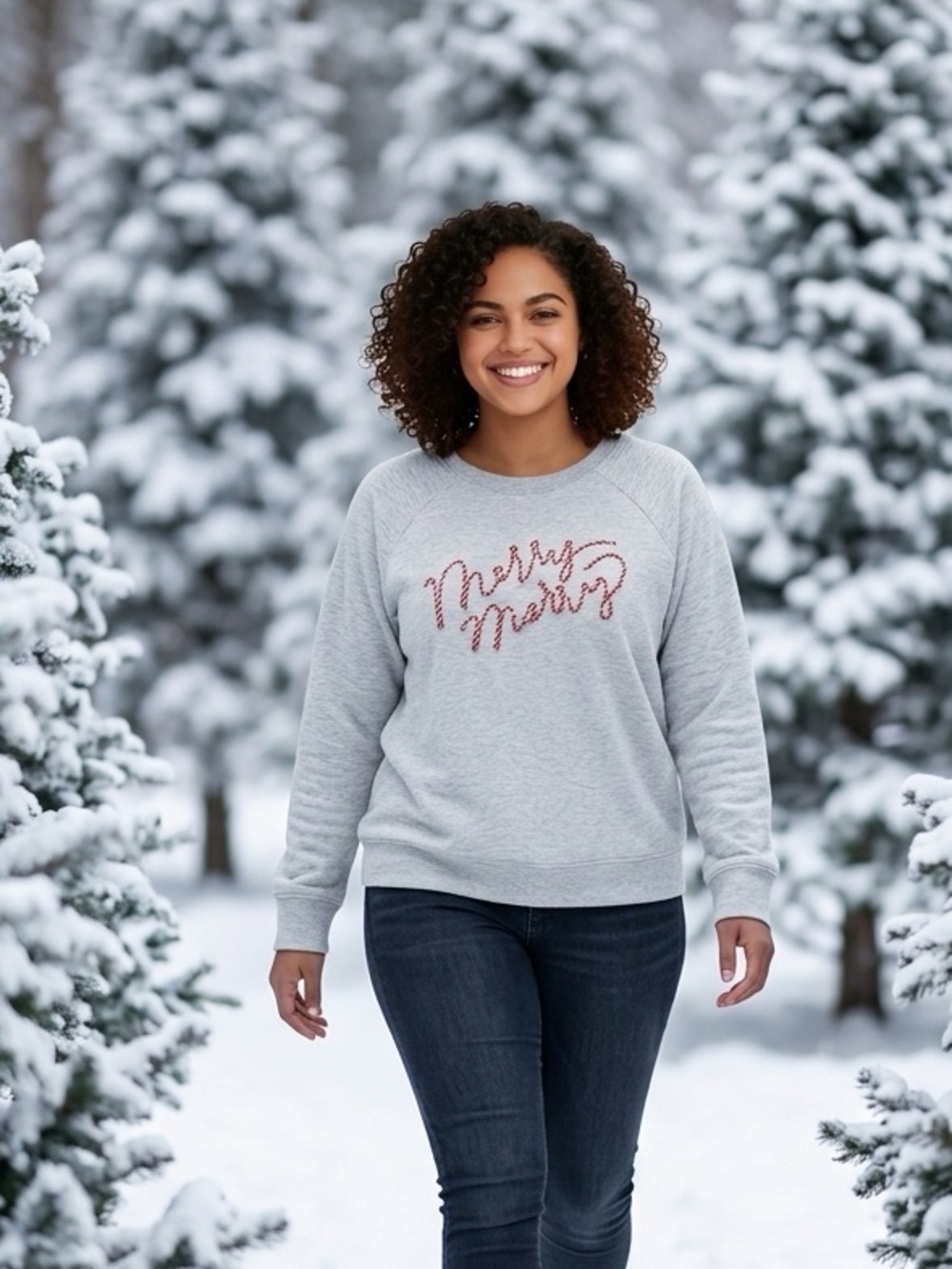 NWT Philosophy Women’s Gray 'Merry Merry' Embroidered Sweatshirt - Size 1XL